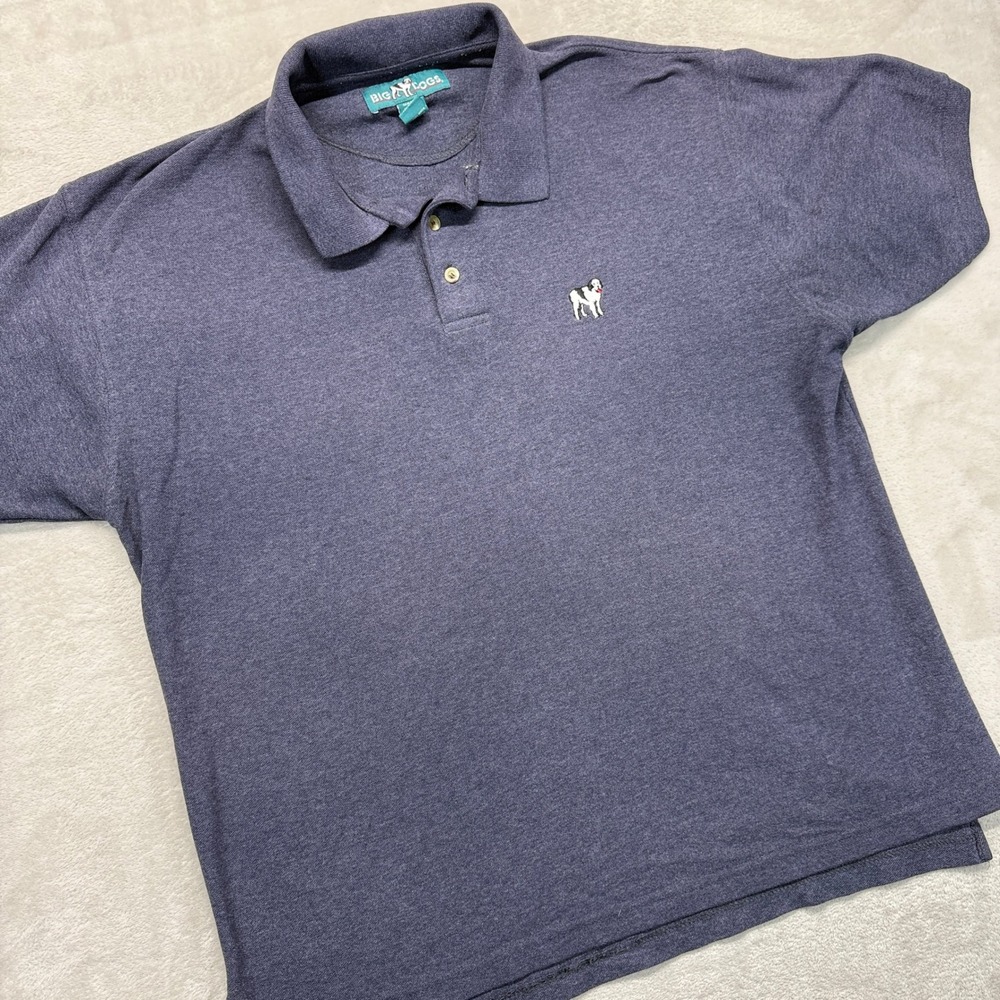Vintage Big Dogs Polo Shirt Mens 1X Navy Blue Embroidered Dog Short Sleeve‎ Y2K